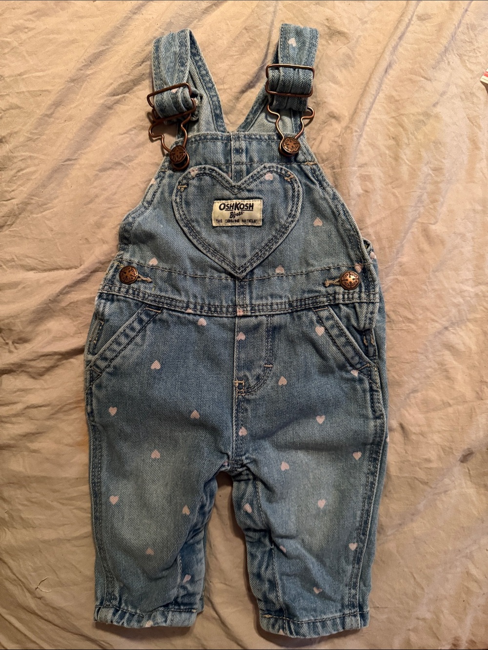 OshKosh B'gosh Light Blue Denim Overalls with Pink Heart Print